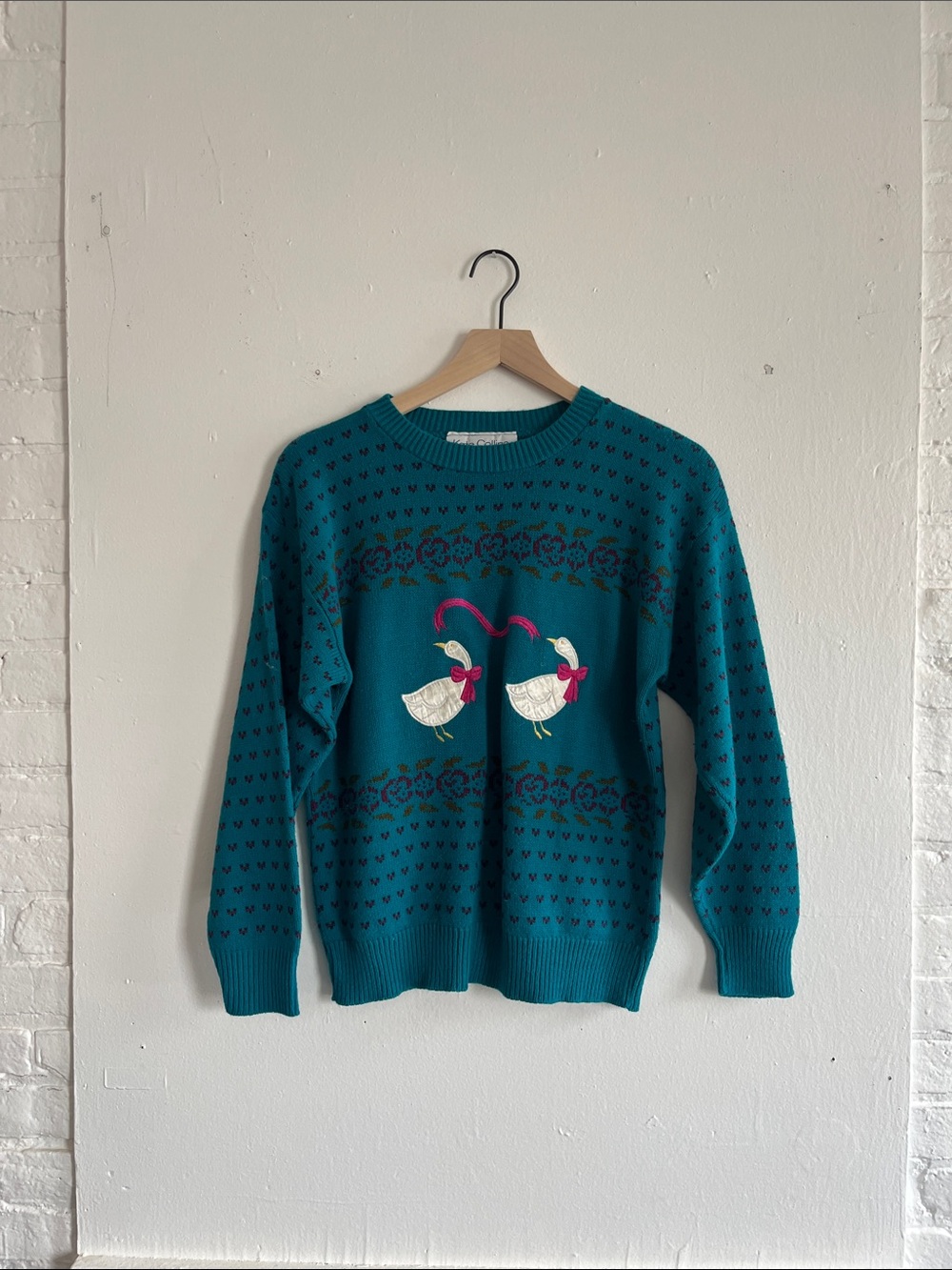 Teal Duck Embroidered Crewneck Sweater -  Women